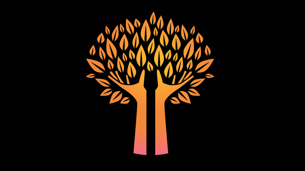 Arms and hands forming a tree trunk of a tree of life
